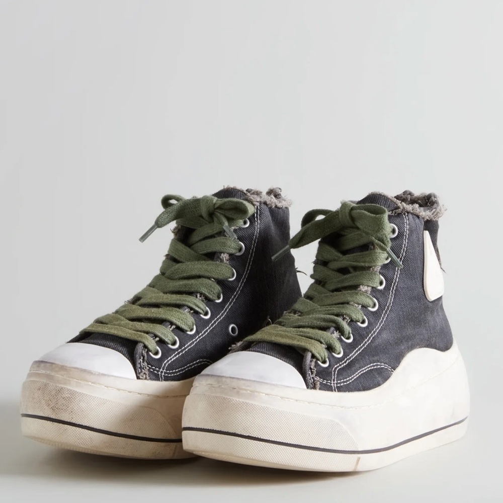 R13 Black Canvas High-Top Sneakers with Olive Laces